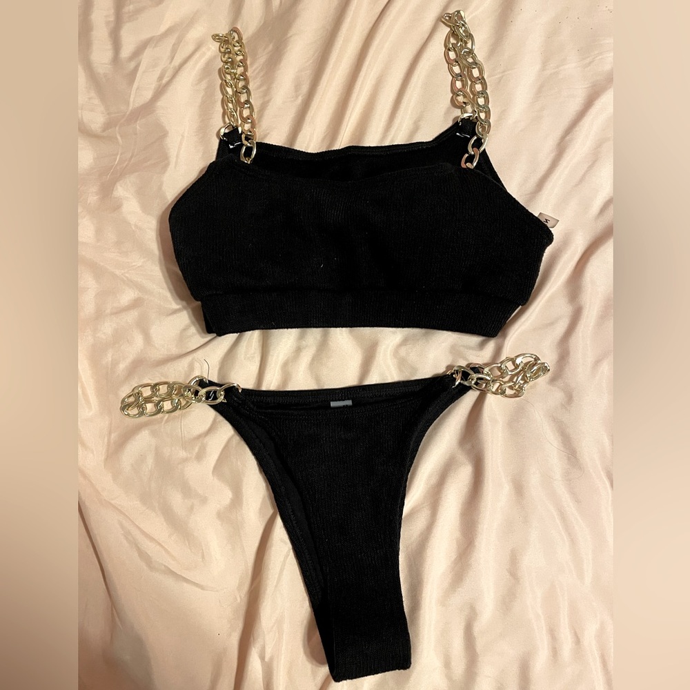 Black gold chain bathing suit